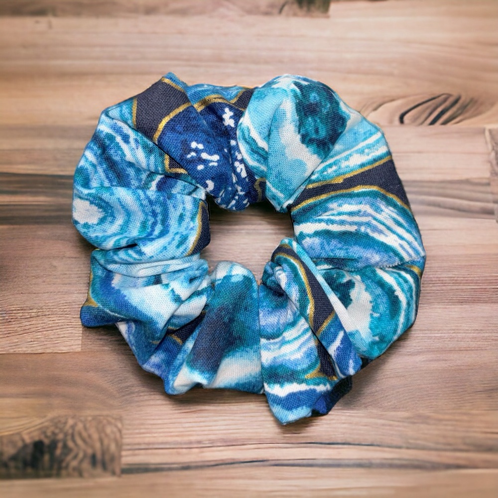 Blue and White Patterned Scrunchie